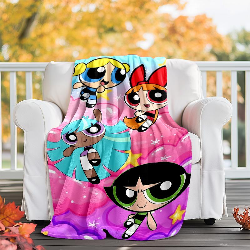1pc Powerpuff6 Theme Blanket - Digital Print, Polyester, Cozy for All Seasons, Perfect for Outdoor, and Travel