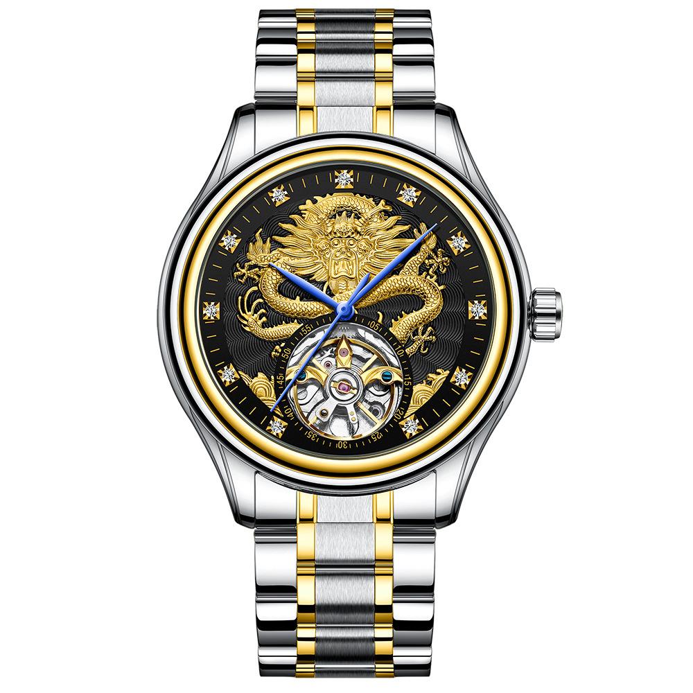 Men's Watch Mechanical Watch Watch Tourbillon Mechanical Watch Hollow Twelve Zodiac Dragon Watch Local Tyrant Gold