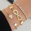 Set da 1/3 Pezzi Braccialetti Vintage a Forma di Cuore con Strass di Cristallo per Donna Geometrico Regolabile Bracciale a Cerchio Infinito Gioiello Regalo
