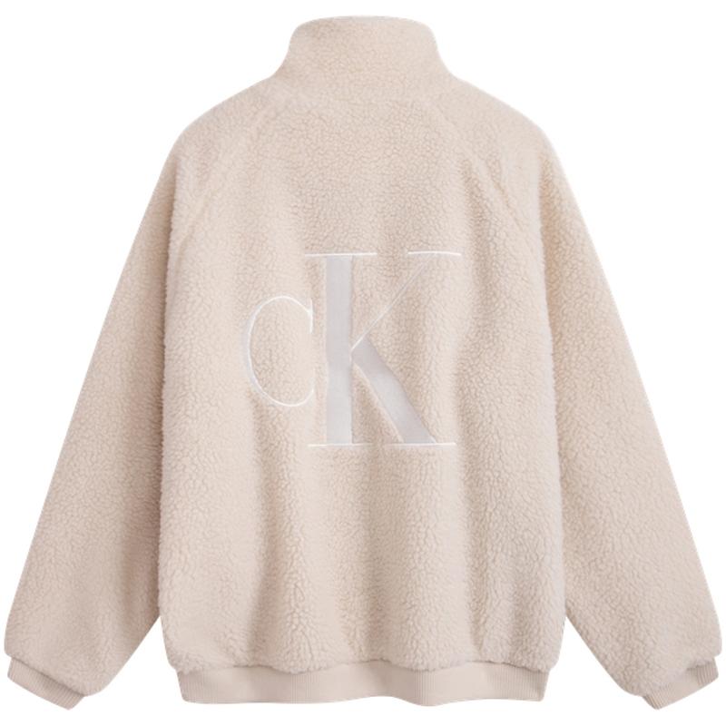 Calvin Klein Letter Embroidery Faux Shearling Stand Collar Jacket Men Jacket Off-White J324346-ACF
