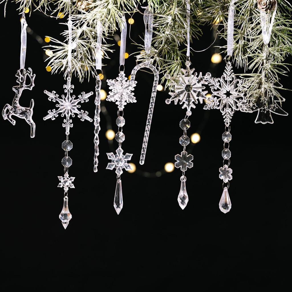 Jia He 8-Piece Acrylic Icicle & Snowflake Christmas Ornaments Set