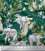 Soimoi Japan Crepe Satin Fabric Leaves,Floral & Elephant Animal Printed Craft Fabric by the metre 42 Inch