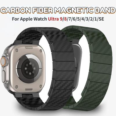 LUJING Carbon Fiber Magnetband für Apple Watch Ultra2 49mm Armband IWatch Serie 8 7 45MM 41mm 44mm 40mm 42mm 38mm 6 5 4 3 SE 2 Leichtes Armband Herren