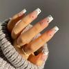 24Pcs French White Rhinestone Ballerina Press On Nails Handmade Fake Nail Tips Seamless Removable Manicure