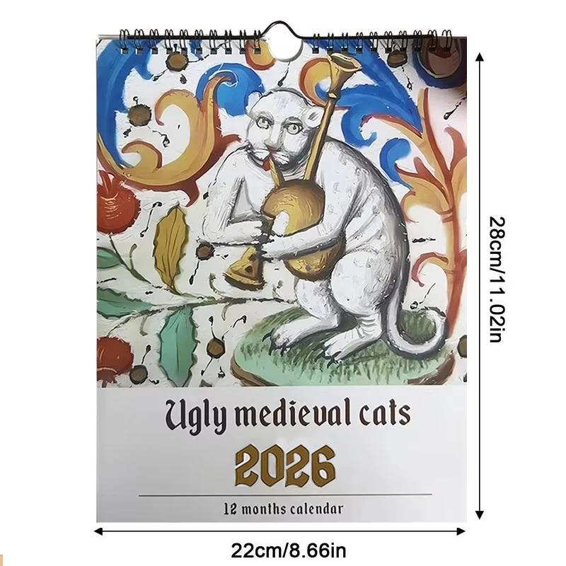 2026 Ugly Medieval Cats Calendar Whimsical Cat Design Large Font Easy To Read Calendar Decoration For The Entrance Hall & Bedroo