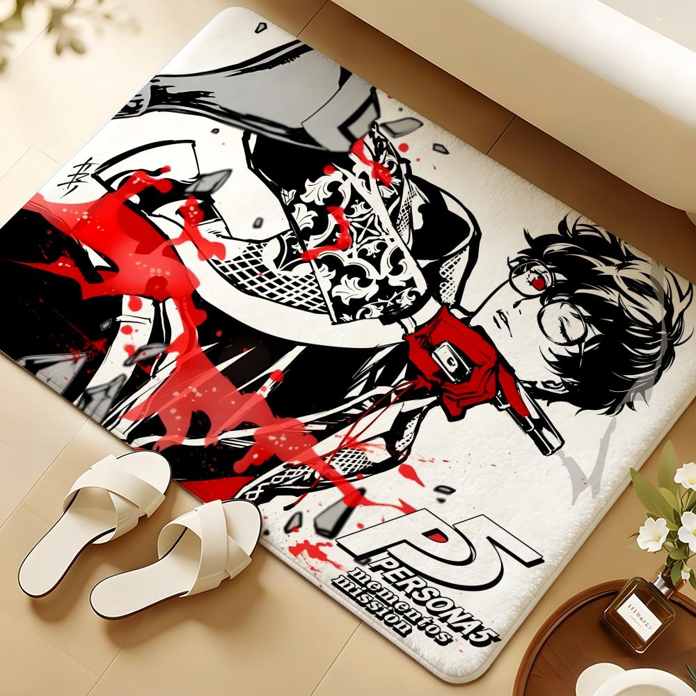P-Persona Anime Floor Mat Soft Flannel Rug Non-Slip Absorbent Mat For Bathroom Bedroom Home Decor