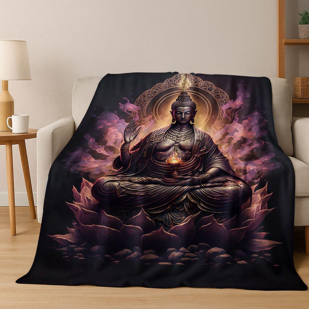 Faith Solemn Buddha Sakyamuni Flower Flannel Blanket,Cozy Soft Throw Blanket for Home Bedroom Bed Sofa Picnic Cover Gift Kids