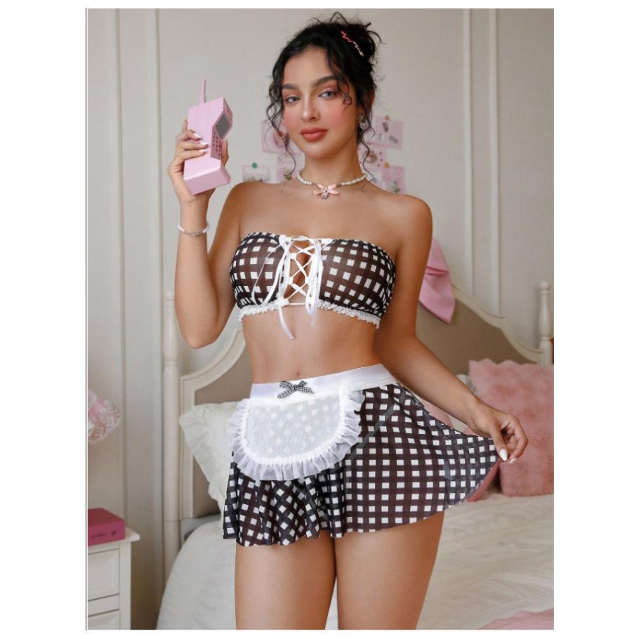 New Fashionable Sexy Spice Girl Tube Top Lace Mesh Perspective Home Nightdress Women's Sex Suit