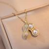 Elegant Korean-Style Peanuts Pendant Necklace with Cubic Zirconia and Pearl