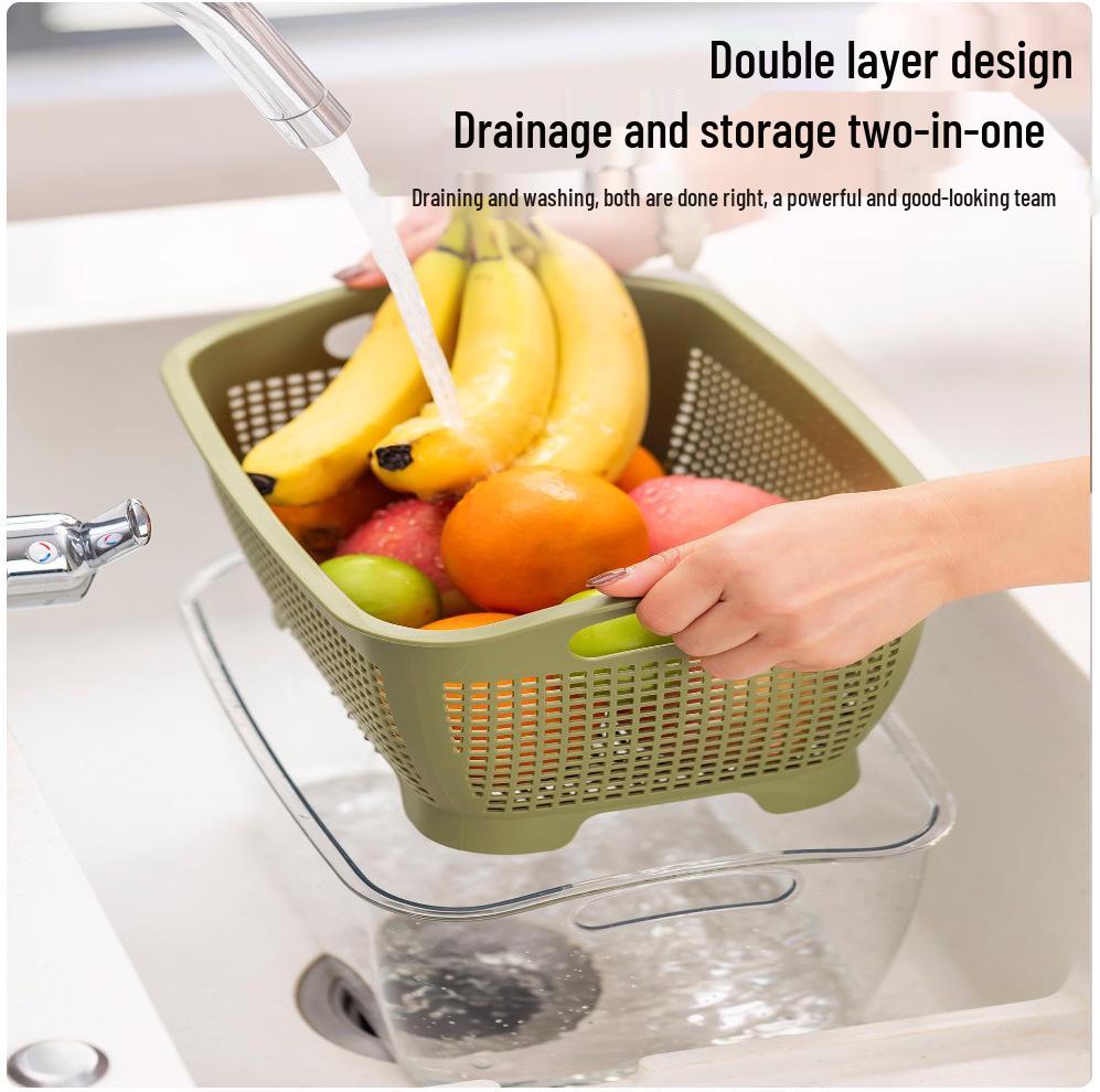 Multi-functional Double-layer Kitchen Sink Basket: Ideal for Washing Rice, Vegetables, and Fruits, or Serving Snacks.