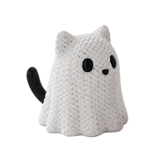 Jijijing 3D Printed Ghost Dog/Cat Figurine Ornaments, Knitted Texture Halloween Animal Decorations, Small Cute Puppy/Kitten Gifts for Home Desk