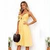 New Products Sexy Fashion Strap Button Backless Bow Dress Yellow Sun Dress