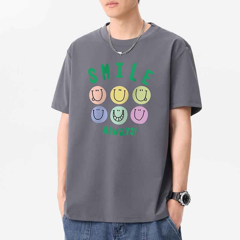 12 Colors Plus Size Always Smile Men's Short Sleeves T-Shirt 100% Cotton Streetwear Tee