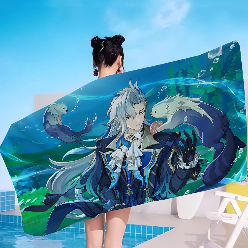 Genshin Impact Neuvillette Microfiber Printed Beach Towel Mountain Climbing Yoga Beach Swimming Running Absorbent Soft Towel