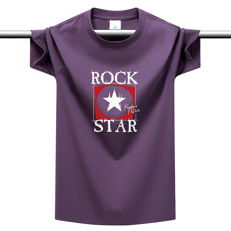 220g Heavyweight Cotton Men's T-Shirt Rock Star Print Plus Size Multi-color Casual Round Neck Tee