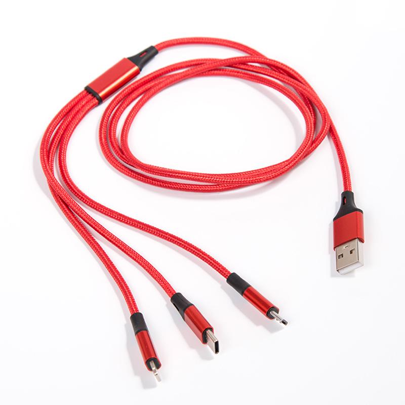 Nylon Braided 3-in-1 Fast Charge Cable for Apple, Android, and Type-C Devices (3A)