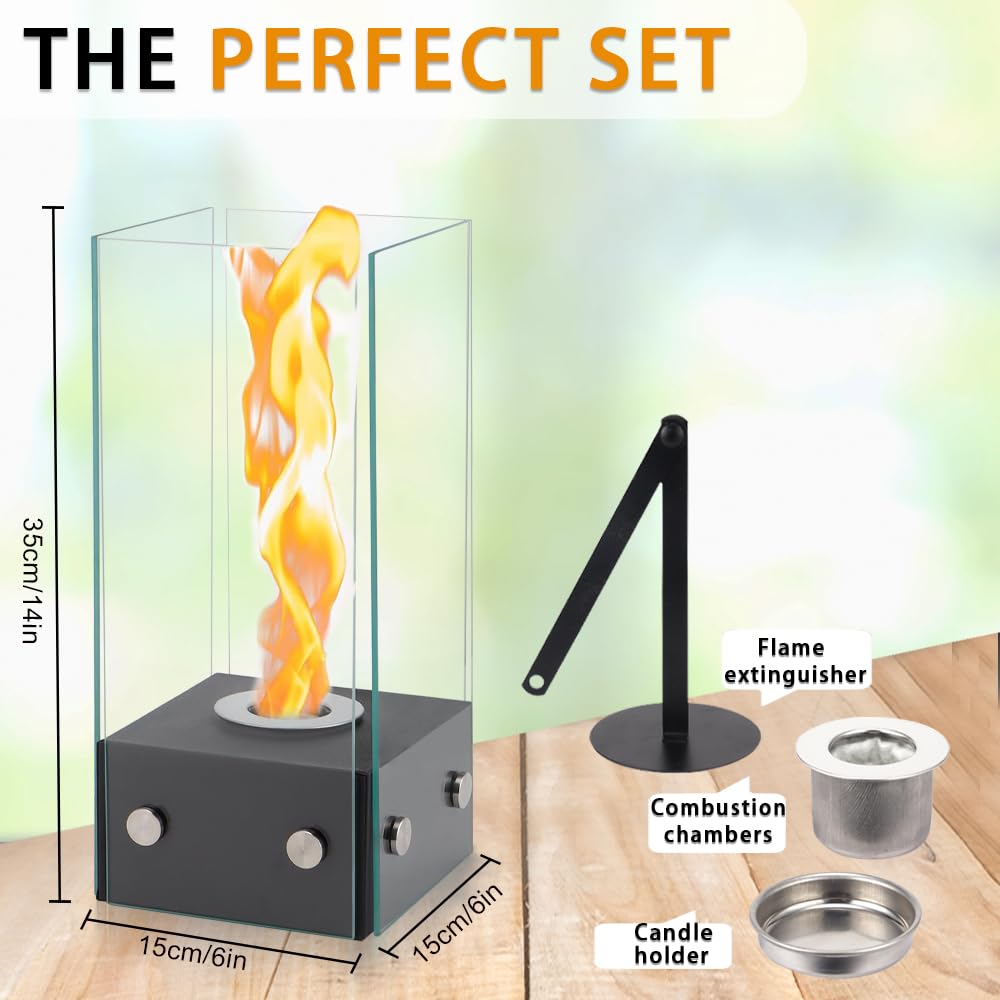 JHY DESIGN Portable Tabletop Bioethanol Fire Bowl 34cm Clean Ventless Fire Room or Office Stylish Gift for and More Fireplace, Pot, Tall, Smokeless,
