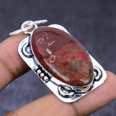 Natural Red River Jasper Gemstone 925 Steling Silver Jewelry Pendant 2.09" L0q19