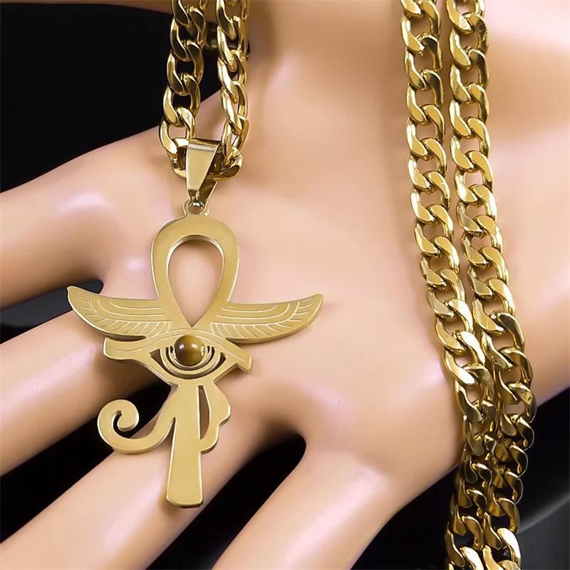 Ancient Egypt Egyptian Ankh Eternal Life Cross Eye Horus Key Life Pendant Necklace Amulet Talisman Protect Health Jewelry Rhinestone Charming