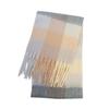 Long Plaid Wool Scarf Mohair Women Cape Elegant Rainbow Tassel Shawl  Student