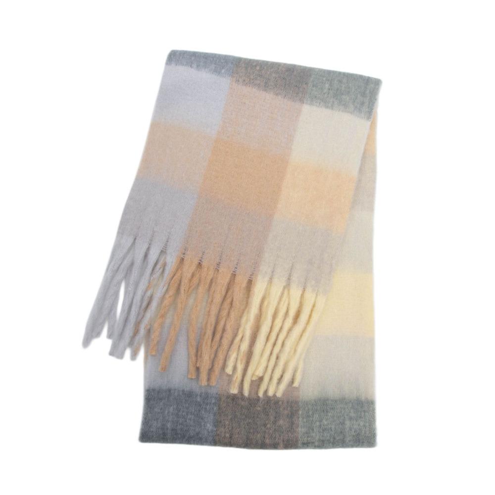 Long Plaid Wool Scarf Mohair Women Cape Elegant Rainbow Tassel Shawl Student