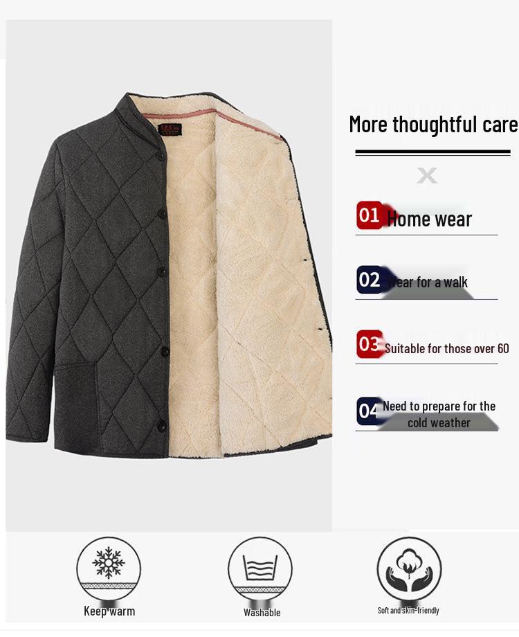 Men's Lambswool Winter Set: Warm Cotton Jacket and Pants for Elderly, Multi-Pocket Design