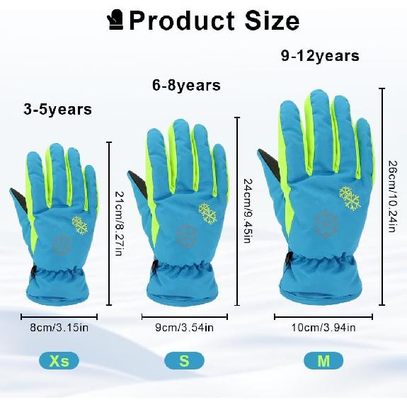 3 Sizes Kids Gloves, Snow & Ski Gloves for Boys & Girls, Winter Waterproof
