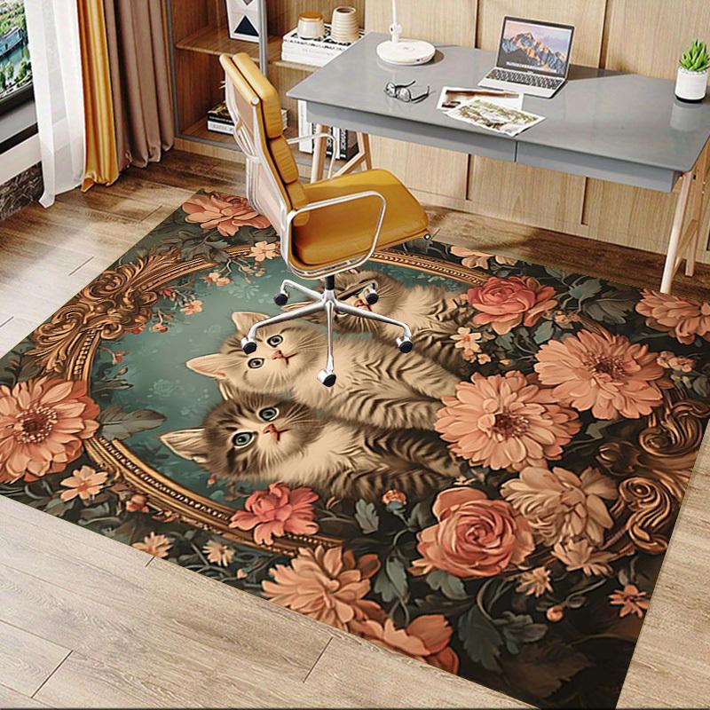 1PC Kittens Floral Non-Slip Floor Carpet Compatible for Office&Living Room&Bedroom&Dining room - Flat-Weave Machine-O383