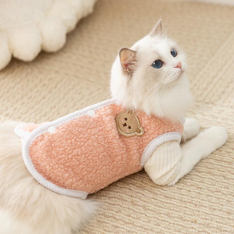 Korean Version of Autumn and Winter Cat Cute Bear Teddy Vest Vest Vest Set Medium and Small Dog Dog Pet Clothes
