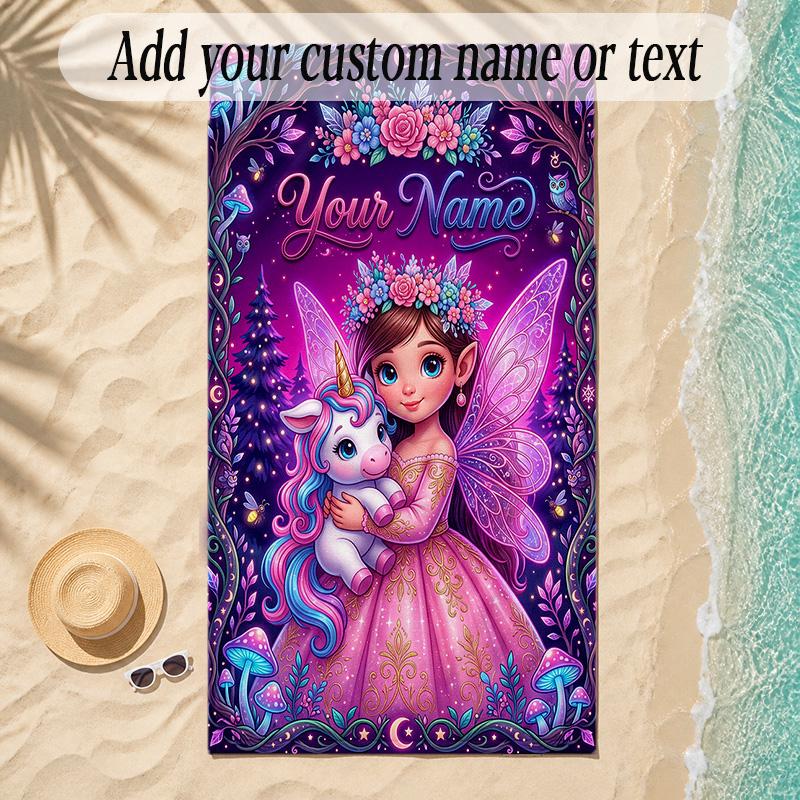 Unicorn Theme Soft Beach Towel Personalized Custom Name Text Towel Portable for Beach Pool Travel