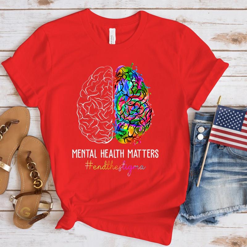 Fashion Women T Shirts Mental Health Awareness Mental Health Matters Print Funny Short Sleeve T-Shirt Lady Casual Summer Shirt