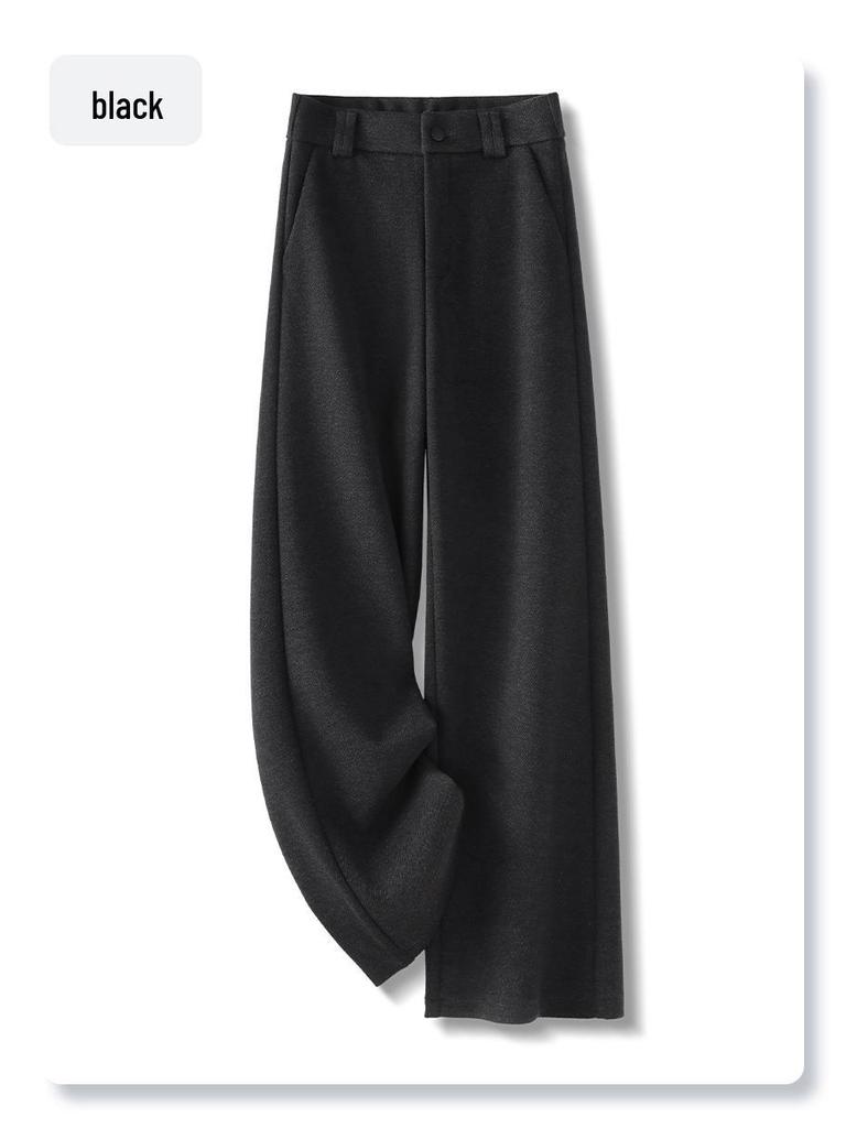 Oatmeal Acetate Wool Flannel Wide-Leg Pants - Women's 2024 Soft Cashmere Straight-Leg, Perfect for Autumn & Winter