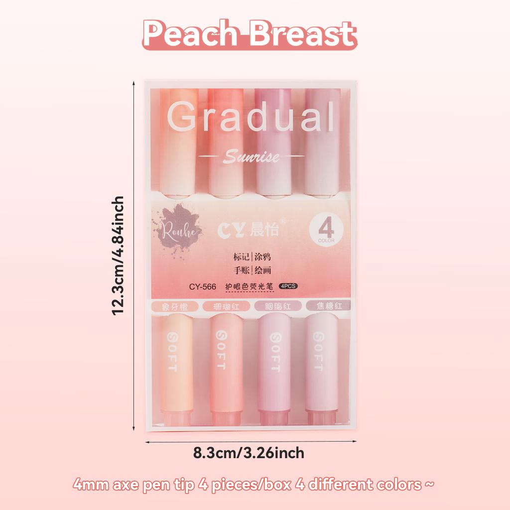 4pcs Kawaii Gradient Fluorescent Marker Pen Painting, Graffiti Cannot Erase Color Pen School Student Stationery Supplies