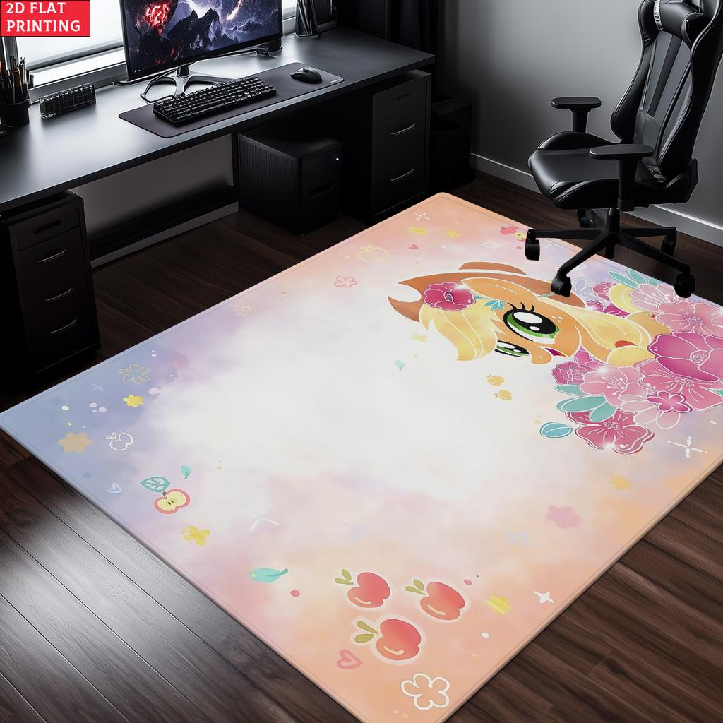 Cute Cartoon Pony Area Rug,Starry Gradient Theme Non-slip Floor Mat,Decorative Carpet for Kids Room Bedroom,Washable Home Gift