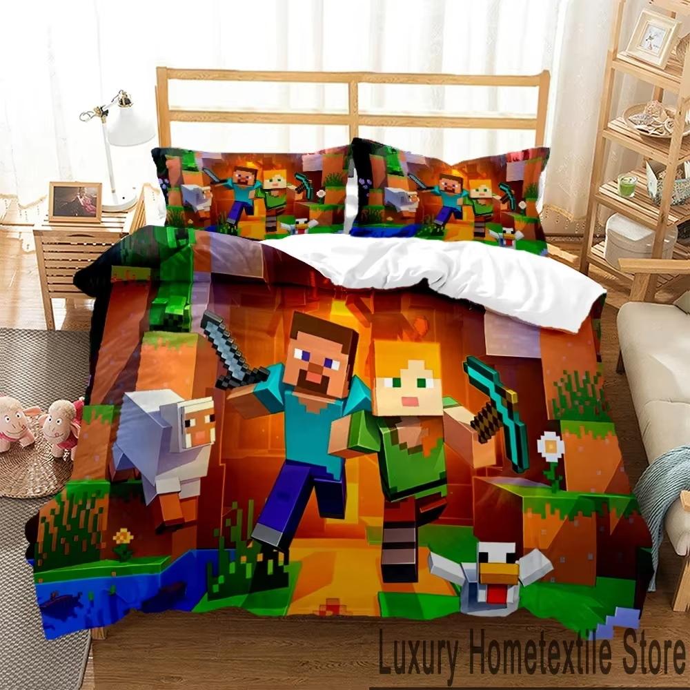 Mine Sandbox Games craft Duvet Cover Cartoon Bedding sets Soft Quilt Cover Pillowcases for Teens Kids Single/Double/Queen/King