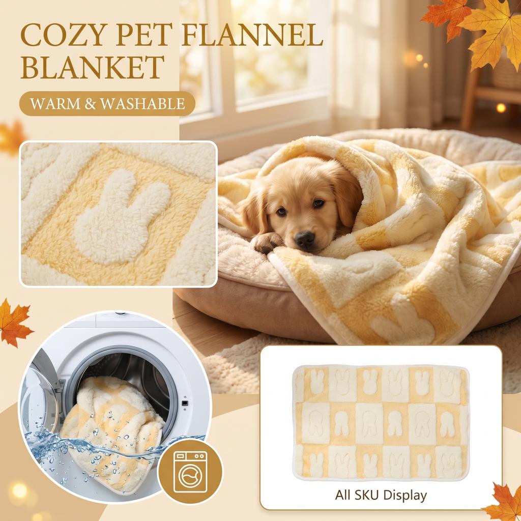Warm Flannel Pet Blanket - Machine Soft Throw for Cats and Dogs, Pattern