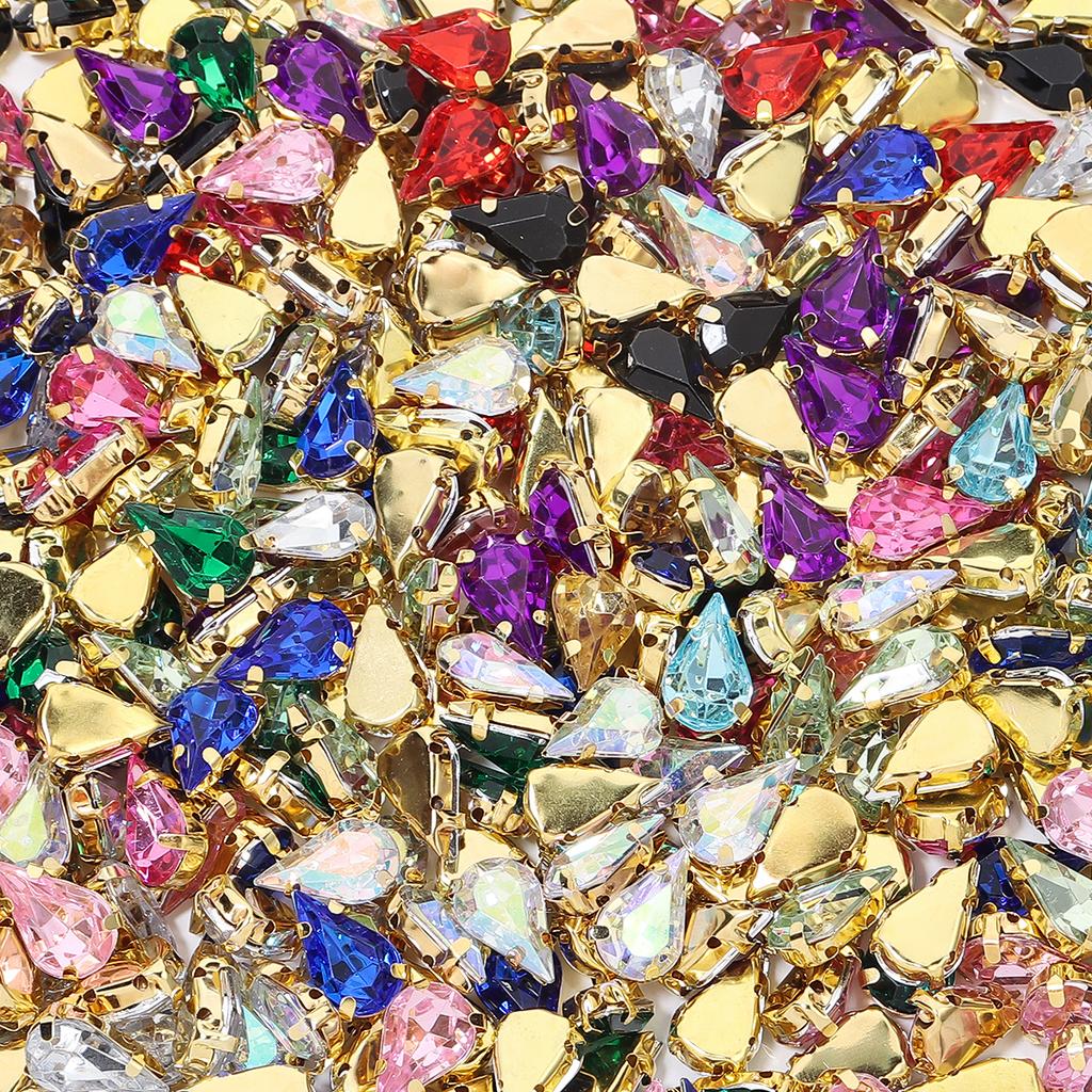 50pcs Water Drop Claw Rhinestones Stainless Steel Gold Bottom Acrylic Pointed Claw Drill For DIY Clothing Headwear Jewelry Decor
