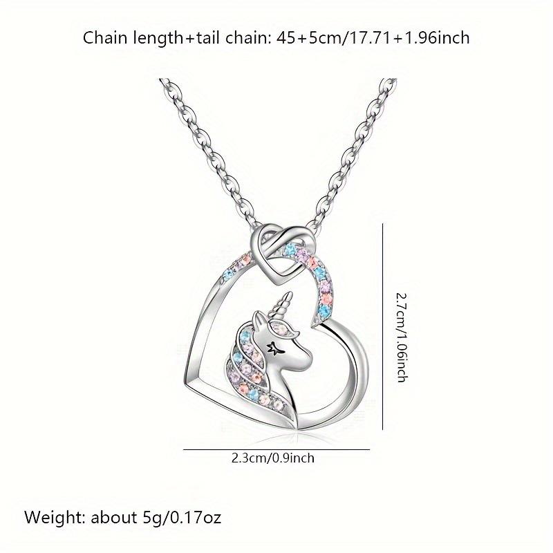 European & American Cute Colorful Diamond Heart & Unicorn Pendant Necklace for Children