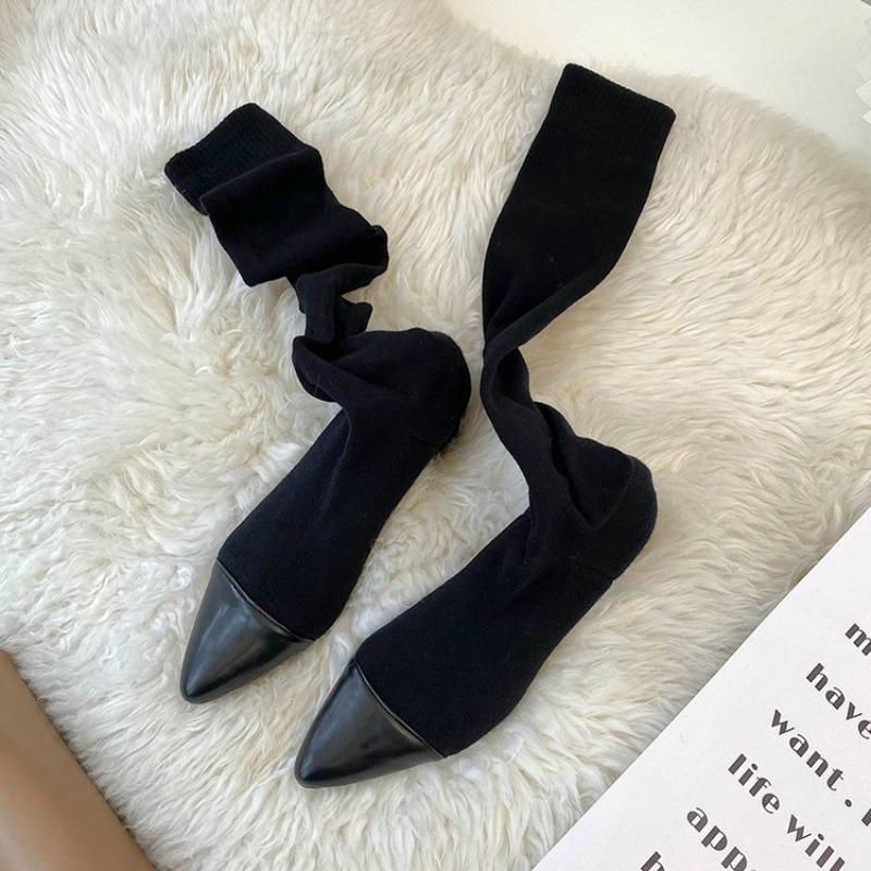 

Модные носки-туфли 2025 Новые весенне-осенние одинарные ботинки Тонкие вязаные эластичные ботинки Острый носок Блочный каблук Высокие 39 серый