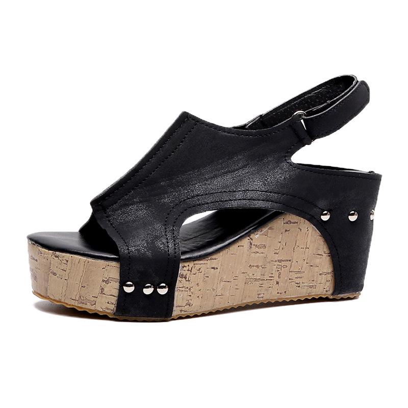 Summer New Fish Mouth Retro Wedge Heel High Heel Water Table Sandals Open Toe Velcro Hollow Platform Women's Sandals