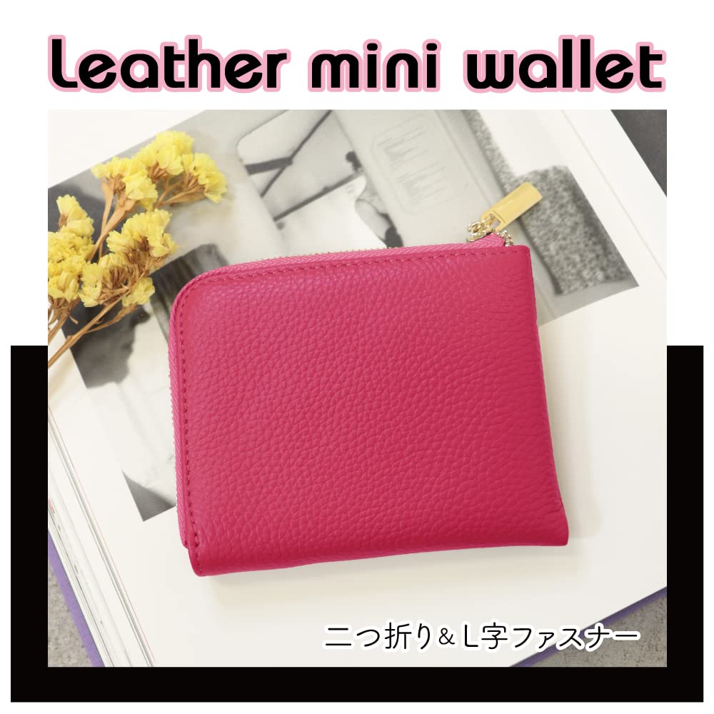 SWINGPLUS Mini Wallet, Genuine Leather, Bifold, L-Zip, Grained Finish, Card Case, Women's, 10cm x 12cm x 2cm (Pink)