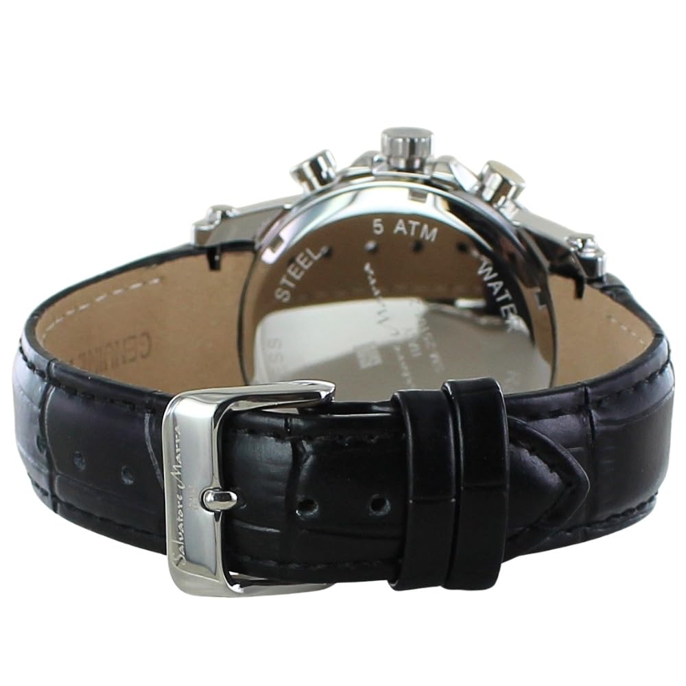 Salvatore Marra Gift Set Salvatore Marra Quartz Watch with Leather Strap and Shopping Bag Black X (Pre-wrapped) Men's (No. 4 Silver)