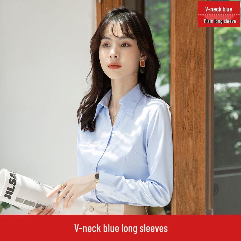 Damska Formalna Bluzka do Pracy - Opcje Długi/Krótki Rękaw w Kolorach Białym, Czarnym, Niebieskim na Wiosnę i Jesień