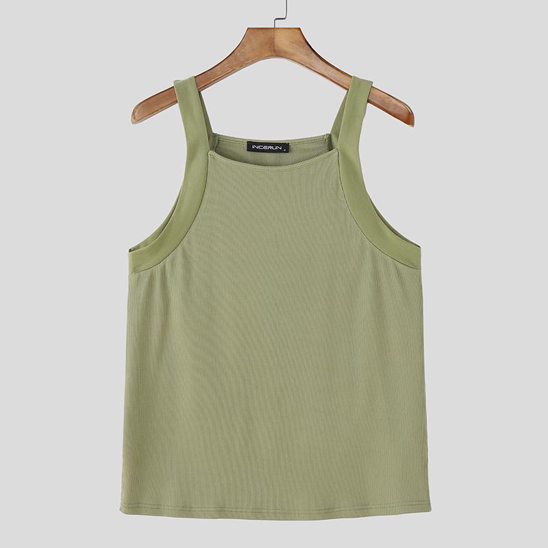 

INCERUN Мужские майки без рукавов на бретелях, однотонные, повседневные, облегающие, рубчик 2XL зелёный