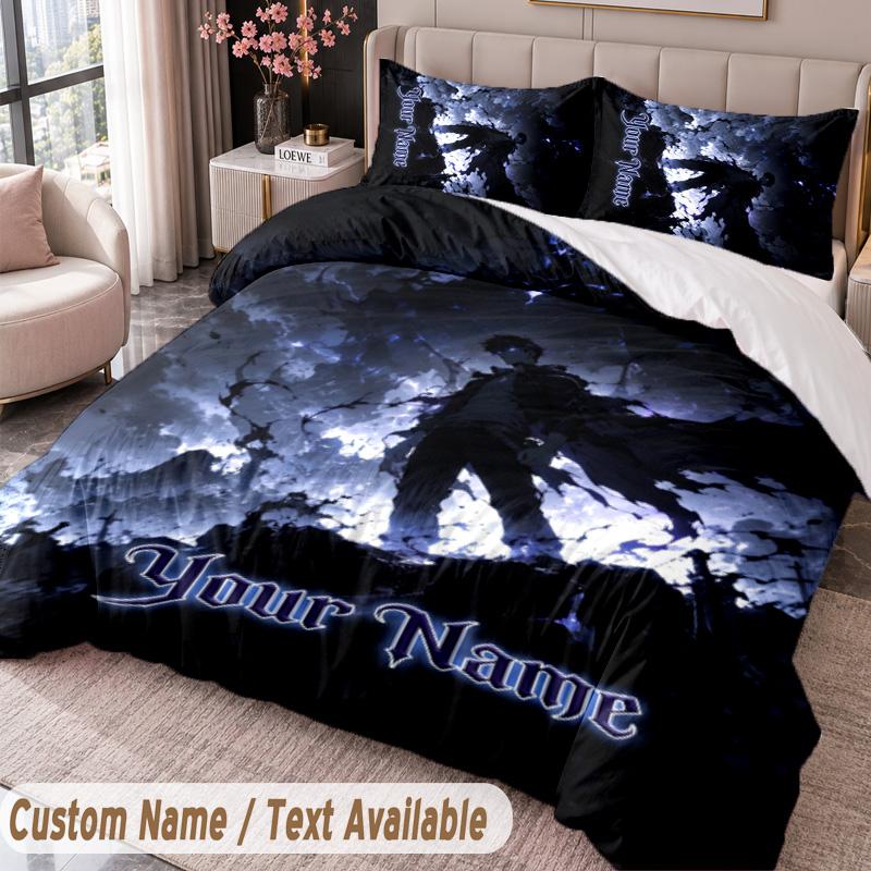 Custom Name Text 3Pcs Bedding Set Solo Leveling Duvet Cover And Two Pillowcases