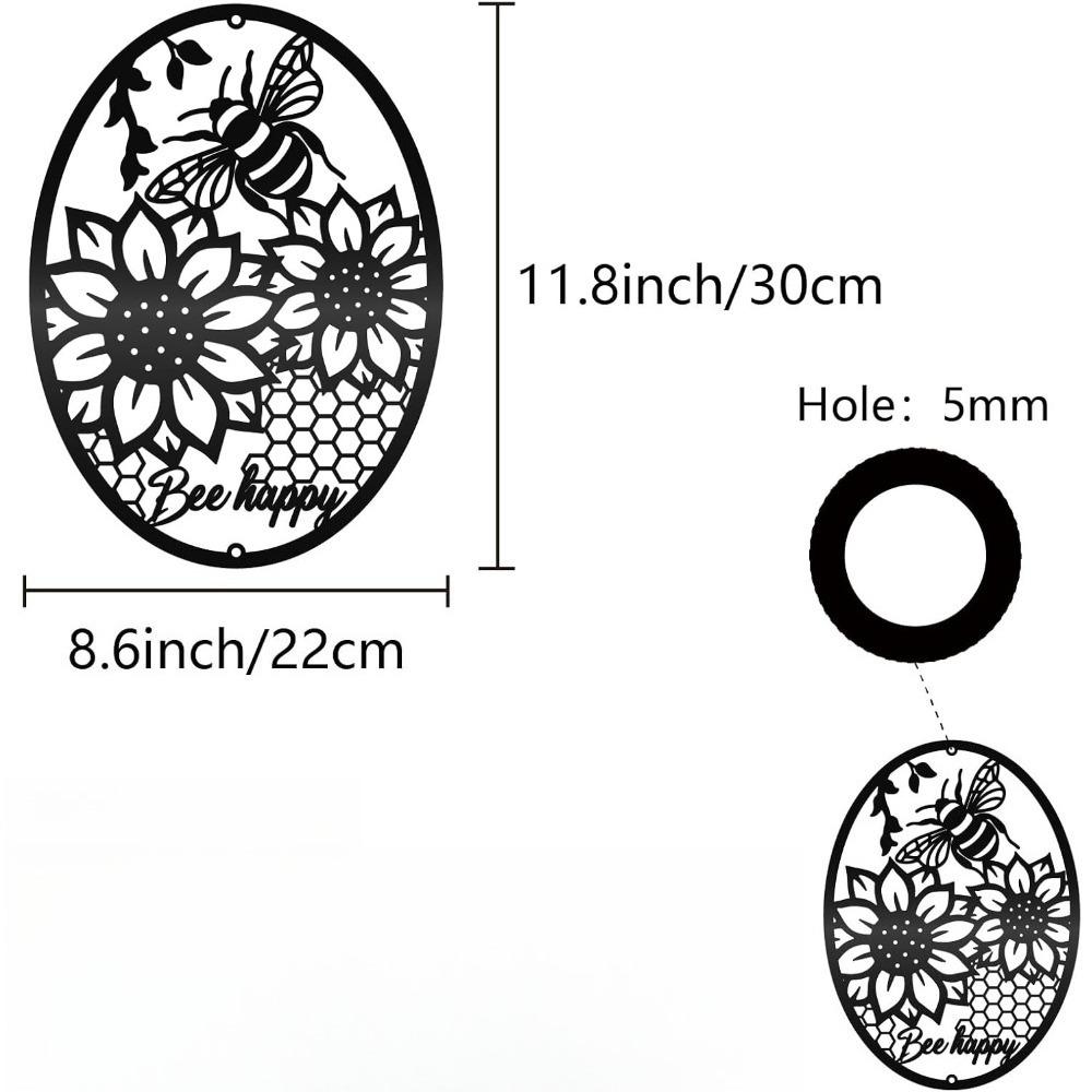 Black Metal Sunflower Wall Art Bee Decor Hollow Elliptic Hanging Sign Modern Farmhouse Home Living Room Bedroom Kitchen 8.6x11.8in чёрный