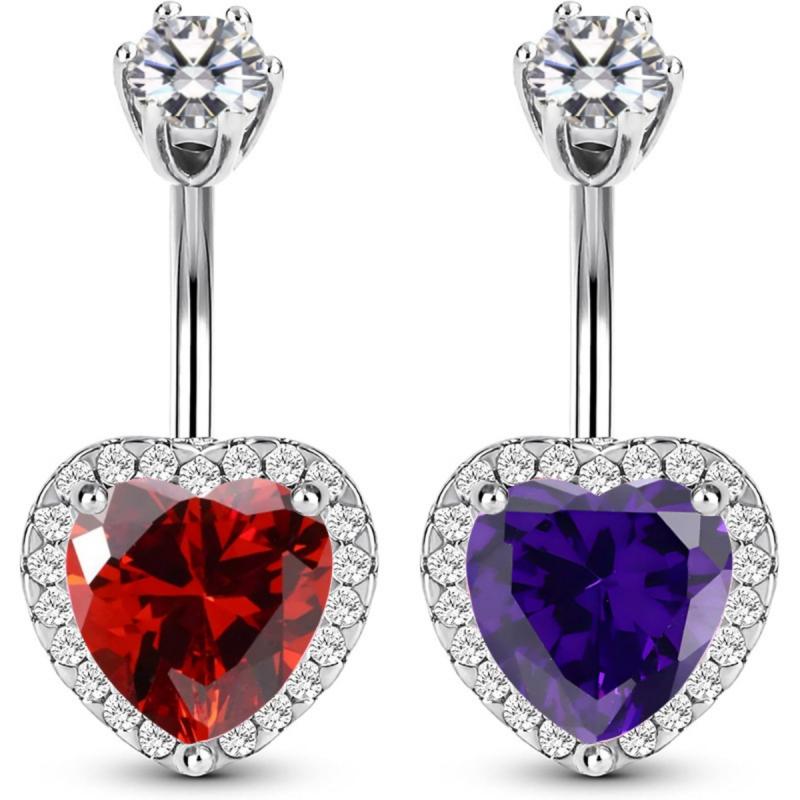 Fashion Zircon Belly Button Rings Stainless Steel Heart Navel Piercing Barbell Shiny Crystal Belly Rings For Women Body Jewelry