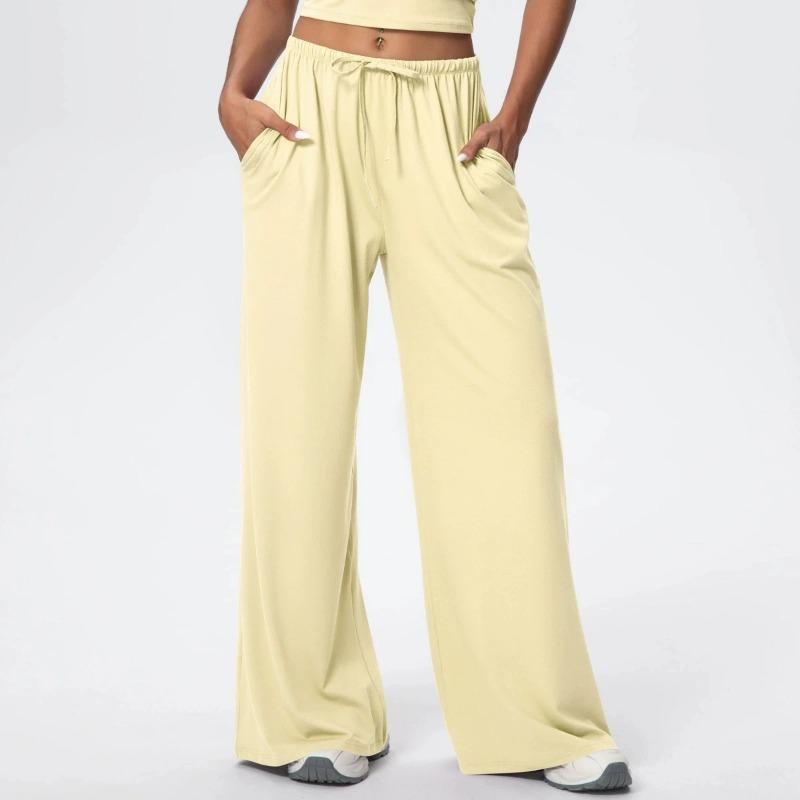 Side Pocket Wide Leg Pants Loose Casual Sports Pants Women's Elastic Drawstring Fitness Running Gym Yoga Women's Pant
