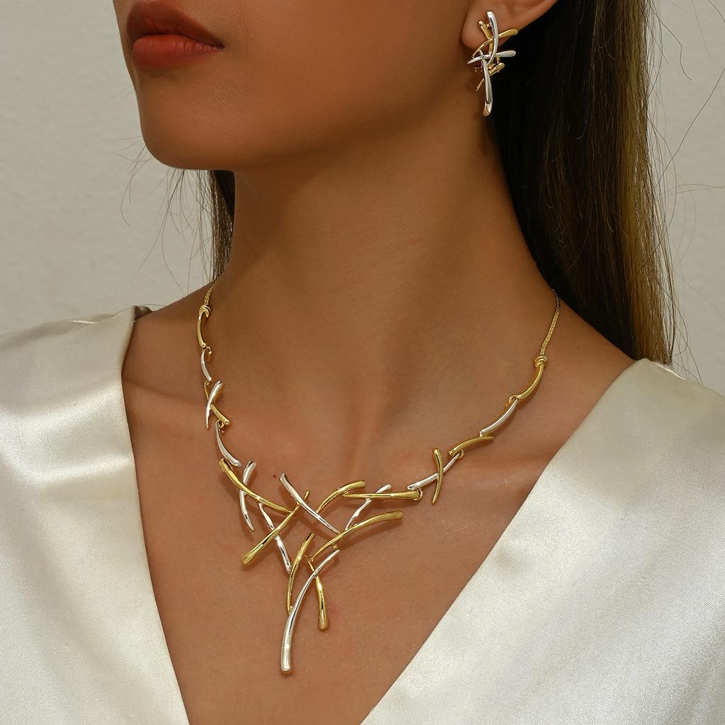 Bohemian Two Tone Cross Fireworks Necklace Ear Clips Jewelry