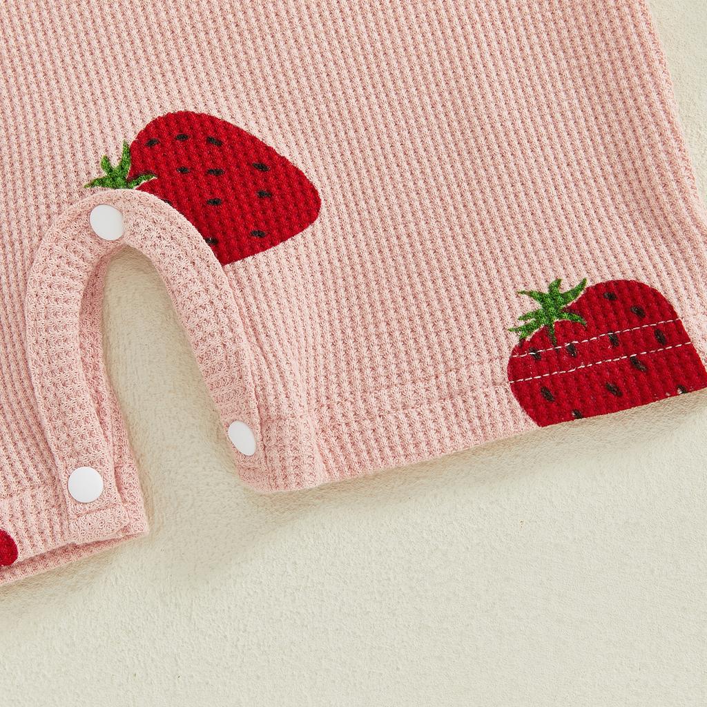 Baby Toddler Girl Strawberry Romper Square Neck Spaghetti Strap Bodysuit Cute Summer Clothes